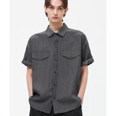 트릴리온 TRILLION 헤링본 오버핏 롤업 하프 셔츠_차콜 TRSSH38CH 121073