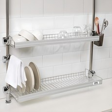 ENEX 立柱式鋁製碗盤瀝水架 800, 2層, 銀色