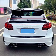 포르쉐 카이엔 958 11-14 리얼 카본 미들 스포일러 리어윙 트렁크 립 루프 스포일러 호환, FRP GLOSSY BLACK