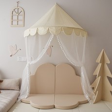 바니수 어린이 실내 텐트 공주 놀이집 캐노피 벽걸이 침대 장식, 베이지 물방울 직경 1.1m
