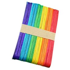 50支彩色原色工藝木棒組：DIY冰棒棍、滴膠材料、勞作美勞材料包, 1個, 彩色(6色),大號 長150x寬18mm