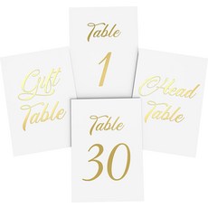 블랙 테이블 번호 1-30 머리 및 선물 카드로 4x6 표지판 - 좌석 카드 재고 결혼식 금색 문자가 포함된 이벤트 스타일리시한 리셉션 장식, White-Gold