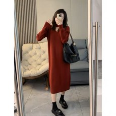 임산부 가을 겨울 고급스러운 펀칭 브이넥 니트 원피스패셔너블한 핏으로 날씬해 보이는 니트 스커트