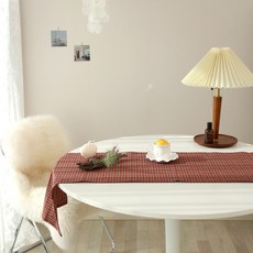 페이퍼가든 자체제작 빈티지 체크 린넨 러너 테이블매트 식탁보 테이블보 인테리어 커버, 120x40, 체크러너 딥와인