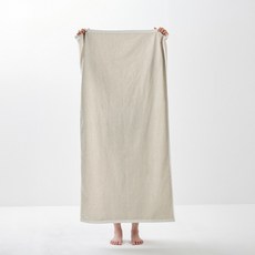 [JAJU/자주] 코튼 배스타월 70x140cm 베이지스트라이프, 1개, 베이지