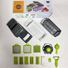 多功能切菜器 商用廚房切丁擦絲器 家用土豆切片刨絲瀝水器, 【長型切菜器】16件11刀（勺狀）, 1個