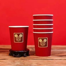 一次性喜慶紙杯 紅色 加厚 婚宴 喬遷 敬茶 紙杯 訂婚 結婚用品, 1個, 米奇喜,60衹