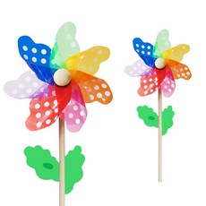 바람개비 (완제품) 소/대 땡땡이 무지개바람개비 감성캠핑 입구장식 유치원 행사 축제 인테리어소품, 바람개비(소)