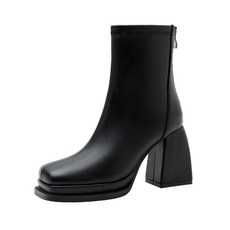 DAISIQ 2025 가을 뉴 영국 스타일 여성용 우아한 플랫폼 부츠 청키 힐 펌프스 슈즈 가을 겨울 다용도 캐주얼 패션 부츠 6800-2 블랙.