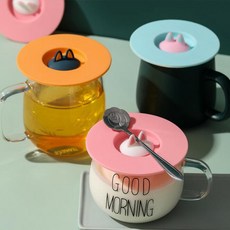 거위상회 특수 실리콘 컵뚜껑 머그컵 뚜껑 덮개, 고양이 3P, 3개, 핑크+오렌지+스카이블루