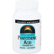 SOURCE NATURALS Pantothenic Acid維生素B-5錠 250mg 無麩質無糖, 1入, 100顆