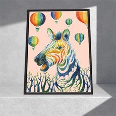 퍼즐피플 DIY 보석십자수 패브릭형 동물 시리즈, 보석십자수 패브릭 무지개 얼룩말 35x55cm, 1개