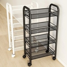Myshe 여름 주방 선반 카트 착지 다층 이동 침실 수납 선반 바퀴 달린 기숙사 잡동사니 수납대 Hjy621z, 03 블랙 3층#, 1개