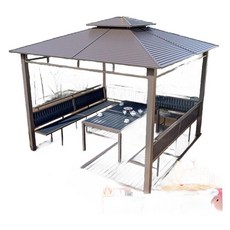 2.5x2.5m 야외 조립식 마을 원두막 쉼터 정자 팔각 차양 야외정자 바베큐장 파빌리온, 8. 2.5X3.0m 아연도금+3좌판+테이블
