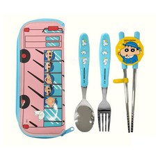 蠟筆小新 兒童餐具組 學習筷 湯匙 叉子 收納盒, 湯匙, 叉子, 筷子, 餐具收納盒, 彩色, 1組