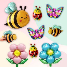 [파티지] 봄풍선 모음 / 나비 꿀벌 무당벌레 곤충 꽃 딸기 풍선, 1세트, BO_B_스마일꿀벌 곤충 꽃한송이 세트