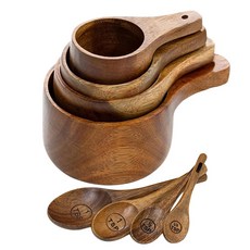 베이킹 및 요리용 8피스 목재 측정 컵 및 스푼 세트 - 제빵사 가정 요리에 이상적