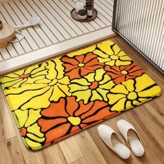 清新花卉仿羊絨浴室地墊, 橘黃琉璃花,40*60cm【仿羊絨平面效果】, 1個