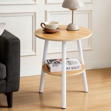 라온프리 원형 미니 침대 협탁, 2단, 우드