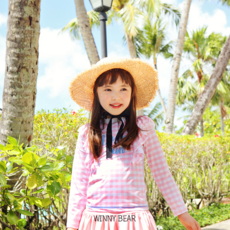 아동 여아 헤브펀 핑크체크 래쉬가드 투피스 수영복