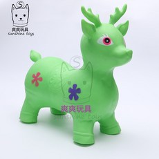 Sunshine toys 兒童充氣跳跳鹿 PVC卡通動物加厚音樂橡皮玩具, 小鹿 紅色綠色(不帶氣筒不帶音樂), 1