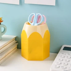 귀여운 연필 끝 대비 색상 펜 홀더 데스크탑 정리함 사무실 및 학습용 문구 대용량 플라스틱 펜 홀더, 04 Yellow