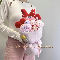 【樂優精選】兒童節 星之卡比玩偶花束畢業季送女友生日禮物送女生閨蜜畢業禮物情人節, 紅色蝴蝶結 星之卡比+禮袋+賀卡, 1個