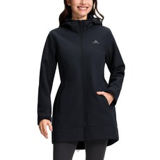 Pioneer Camp 여성용 소프트쉘 재킷 플리스 안감 30K 방수 윈드브레이커 탈착식 후드 롱 레인 코트 블랙. XXL 144114