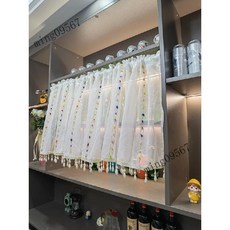 櫃簾 遮擋紗簾 布藝半簾 書櫃防塵簾 遮醜門簾 裝飾簾, 豎條紋彩色紗簾+吊墜 杆另購 ,100x50cm