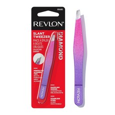 Revlon Diamond Collection 슬랜티드 팁 핀셋 정밀한 눈썹 쉐이핑 및 얼굴 제모를 위한 울트라 샤프 스테인리스 스틸 핑크 & 퍼플 1개입, 1