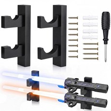 Threehoney 2 Pcs Wall Mount Light Sword Rack Double Deck Wood Horizontal Stand for Baseball Bat D, Black