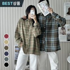 모이로브 남녀공용 오버핏 체크남방 커플룩 루즈핏