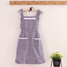 땡땡이 앞치마 원피스형 주방 카페 식당 플로리스트, 고급 이중 퍼플 작은 체크, 1개