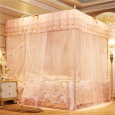 加密帳紗加粗支架三開門全封閉公主落地式蚊帳1.0米1.35米1.8m床, 米黃【單帳紗 無支架】,1.0m*2.0m 床