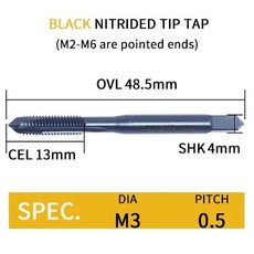 UCHEER 탭 탄화 스트레이트 스크류 드릴 비트 머신 포인트 스레드 M2.5-M10 1pc, [03] M3, 1개