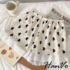 HanVo 居家睡褲 日系泡泡紗蕾絲薄款少女居家打底褲
