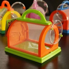 兒童手提昆蟲籠 蝴蝶籠 蠶寶寶蜜蜂飼養觀察盒 戶外昆蟲盒, 綠橘色三件套【觀察籠+拆卸網+鑷子】,【大號蝴蝶觀察籠】-耐摔耐用, 1個