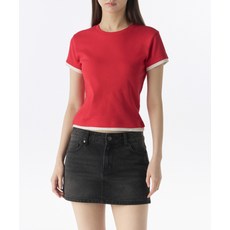 매장정품 무신사스탠다드우먼 MUSINSA STANDARD WOMAN 우먼즈 레이어드 헴 슬림 티셔츠 [레드크림] MWETS4Z05-X3 542021