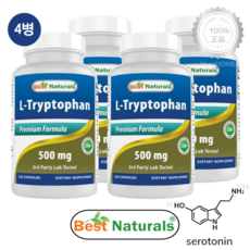 [4병] 베스트네츄럴스 L 트립토판 500mg 120캡슐 보충제 L-Tryptophan, 120정