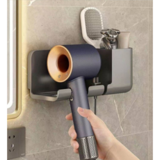 아세르 부착형 무타공 드라이기 거치대 다기능 수납꽂이, 화이트, 1개