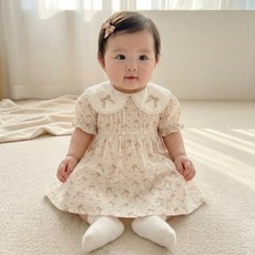 로이앤한나 예쁜 골드리본 자수 카라 여자아기 베이비 여아 유아 긴팔 봄 가을 원피스 슈트 외출옷 하객룩 어린이집등원룩