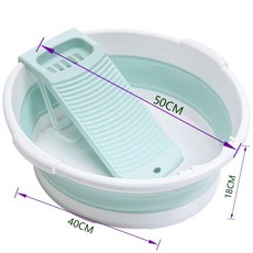 可摺疊洗衣盆帶搓板一體家用嬰兒寶寶家用加大加深加厚學生宿舍用, 淡綠白色（送搓衣板）可分體, 1個