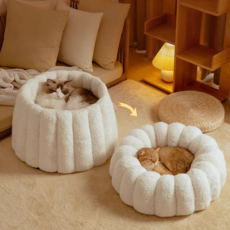 콜콜러브 겨울용 보온 고양이 하우스 반려동물 방석 접이식 2가지 용도 포근한 포용감 안전감 보온, 1개, 흰색