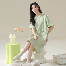 抗菌純棉女士睡裙女夏季短袖連衣裙女中長款甜美可愛全棉睡衣