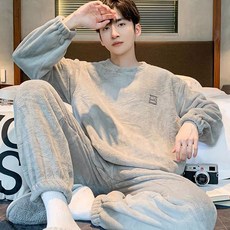 남성 라운드넥 기모 맨투맨 잠옷 긴팔 세트