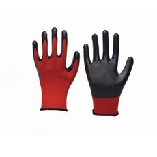 橡膠工作手套 耐磨壓紋透氣防護手套 丁腈橡膠 防滑耐磨耐油掛膠浸膠手套, 1個, 橡膠工作手套 黑紅(一雙)