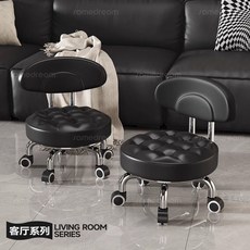 萬向輪小凳子 滑輪椅 滑輪凳 矮凳 家用板凳 小椅子 沙發凳 滑輪矮凳 滑輪矮凳 休閑椅萬向輪矮凳意式軟包輪滑椅可移, 1個, 靜音防刮輪-【墨水藍】-無靠背,電鍍架/意式滑輪凳