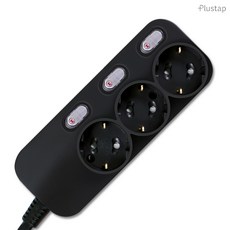 대성 플러스탭 국산 개별스위치 절전 고전압 고용량 멀티탭 3구 16A 250V, 1개, 블랙, 2m