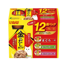 이나바 고양이 금빛육수컵 버라이어티 간식캔 3종 x 4p 세트, 참치, 70g, 12개