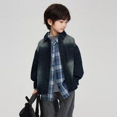 男童牛仔襯衫 寬鬆復古外套 字母印花